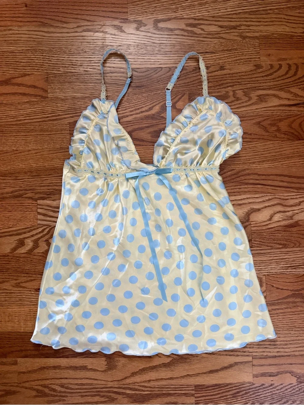 Vintage Y2K baby doll lingerie dress  and robe Polka Dot Lace-Trim small